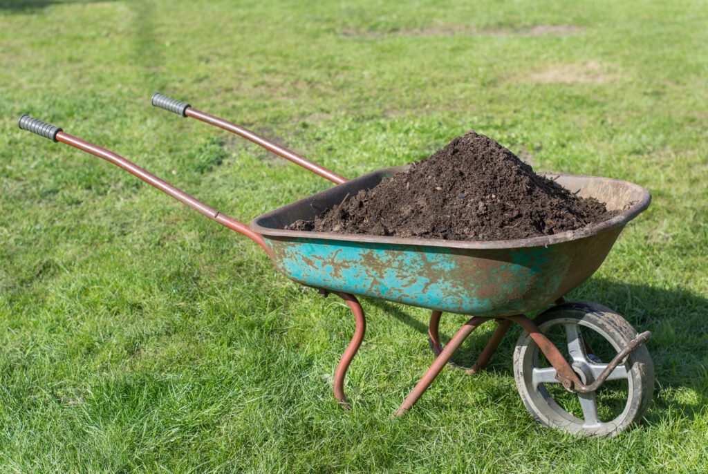 Wheelbarrow with lawn dressing